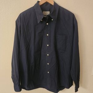 Eddie Bauer 100% Cotton Navy Button-down Longsleeve Shirt Sz Large